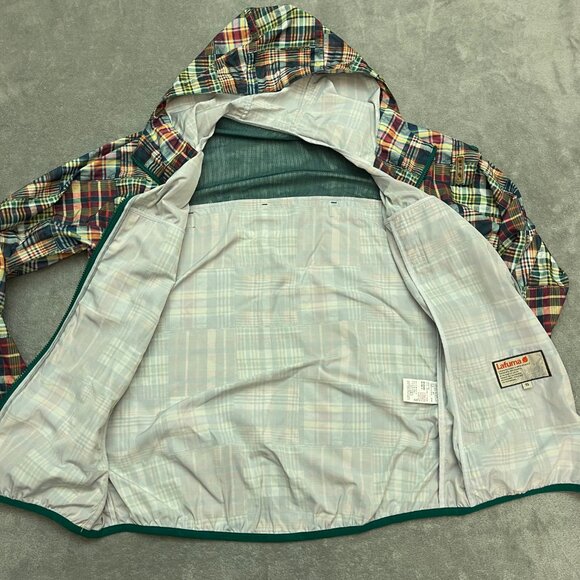 Lafuma Jacket Size Small Hooded Windbreaker Full Zip Multicolor Plaid Patchwork - Picture 5 of 8